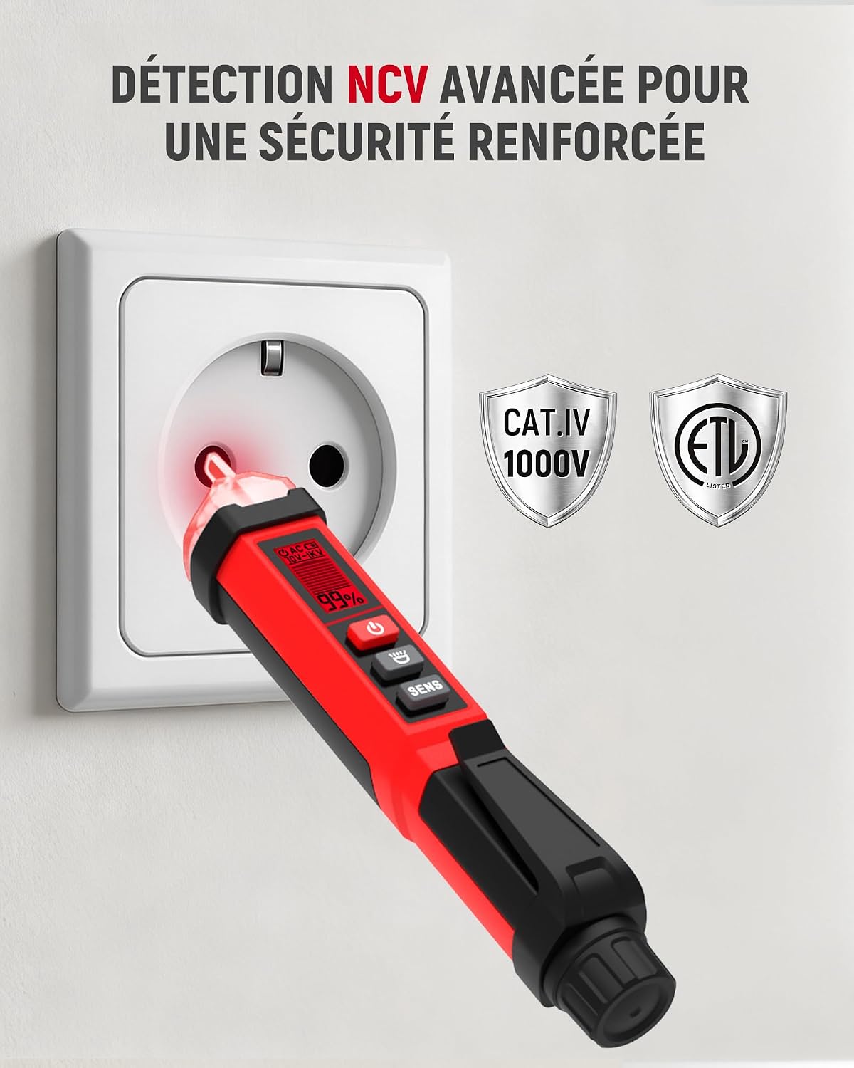 Thumbnail 3 de KAIWEETS Testeur de tension sans contact NCV double plage 12–1000V / 70–1000V AC avec écran LCD