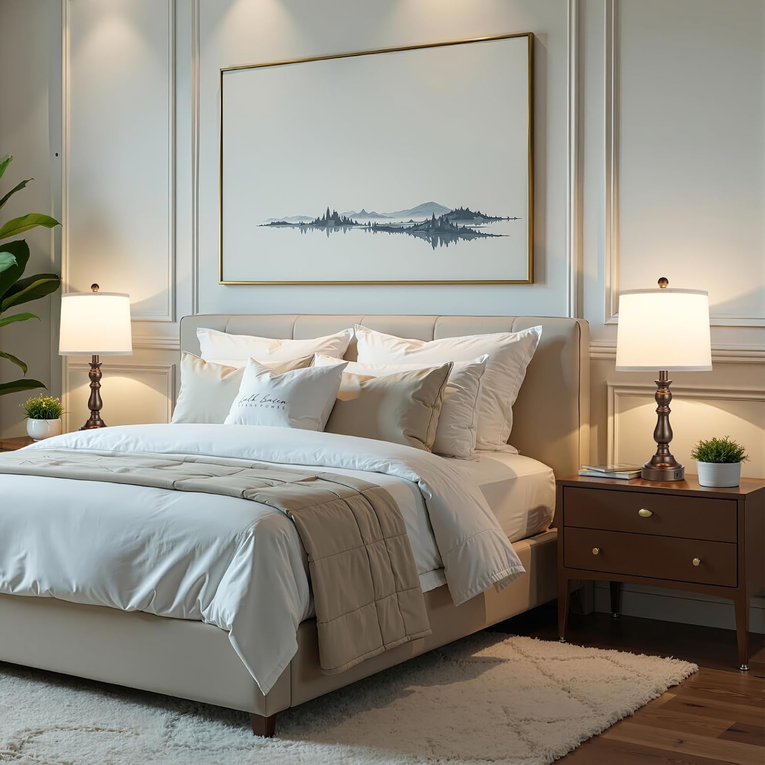 Detalle de Leasgy L-2T-138-G Table Lamp Set of 2, USB-A and USB-C Ports