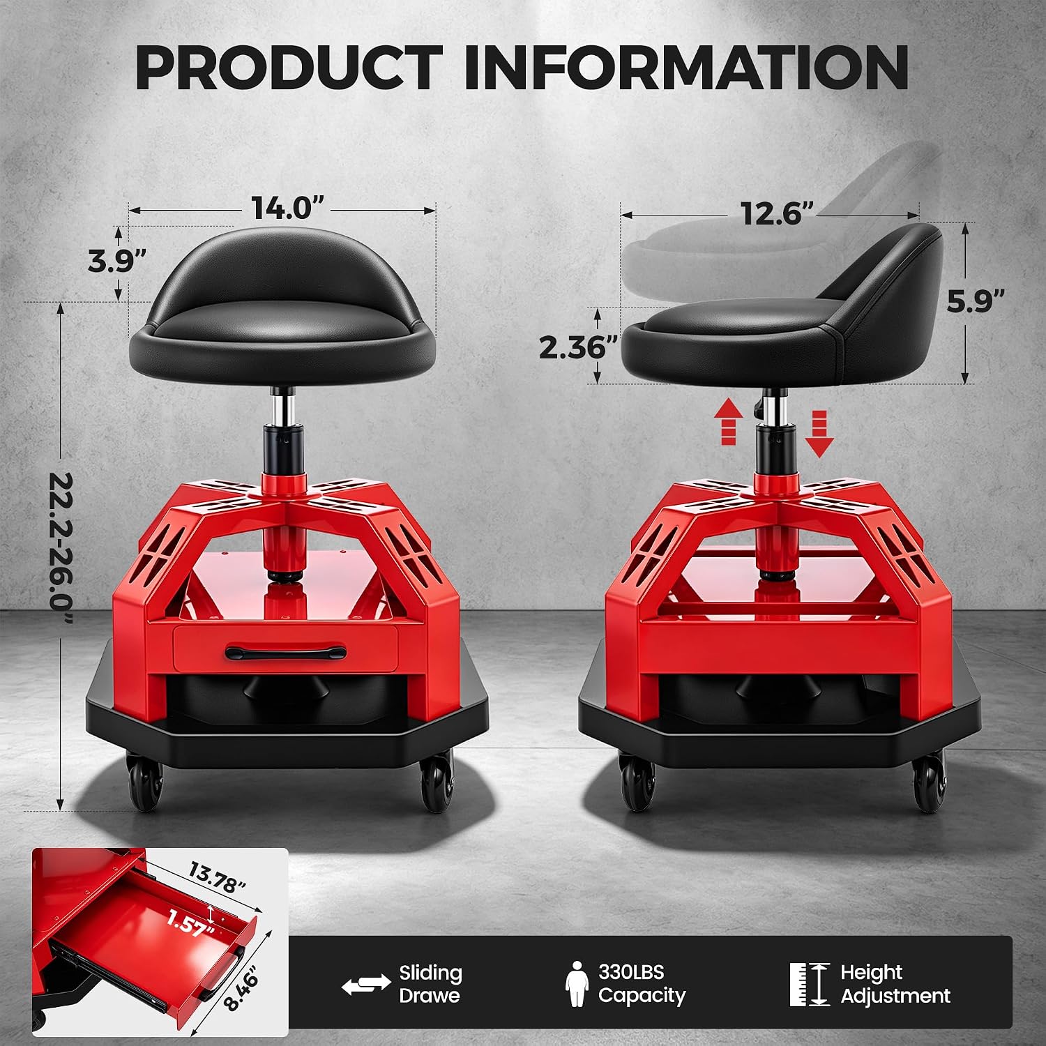 Detalle 2 de Rolling Mechanic Stool, 330 lb Capacity