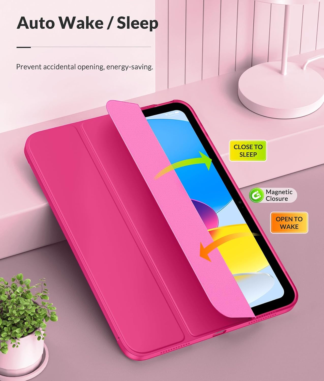 Thumbnail 6 de MoKo Case for New iPad (A16) 11th Gen 2025 / 10th Gen 2022 – Frosted Translucent Back, Adjustable Angles, Bright Pink