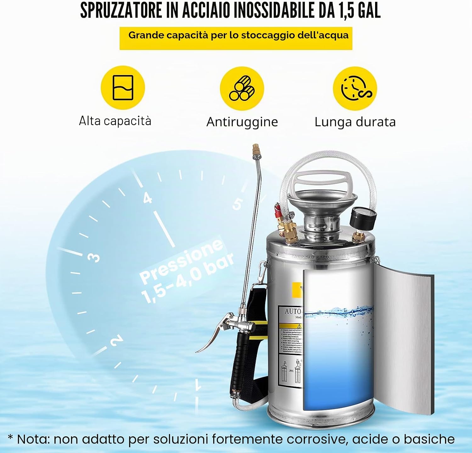 Thumbnail 2 de VEVOR Spruzzatore 6L in Acciaio Inossidabile: spruzzatore manuale a pompa, robusto e versatile per giardino e pulizia
