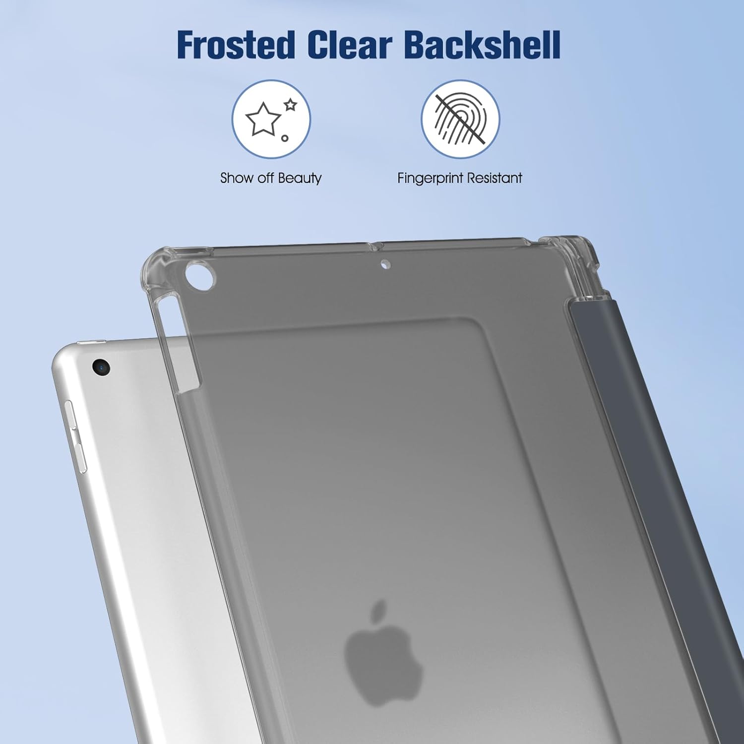 Detalle de Fintie Hülle für iPad 9. Generation / 8. Generation / 7. Generation (10,2 Zoll) – transparent Rückseite, Stifthalter, Schlaf/Wach-Funktion, Himmelgrau