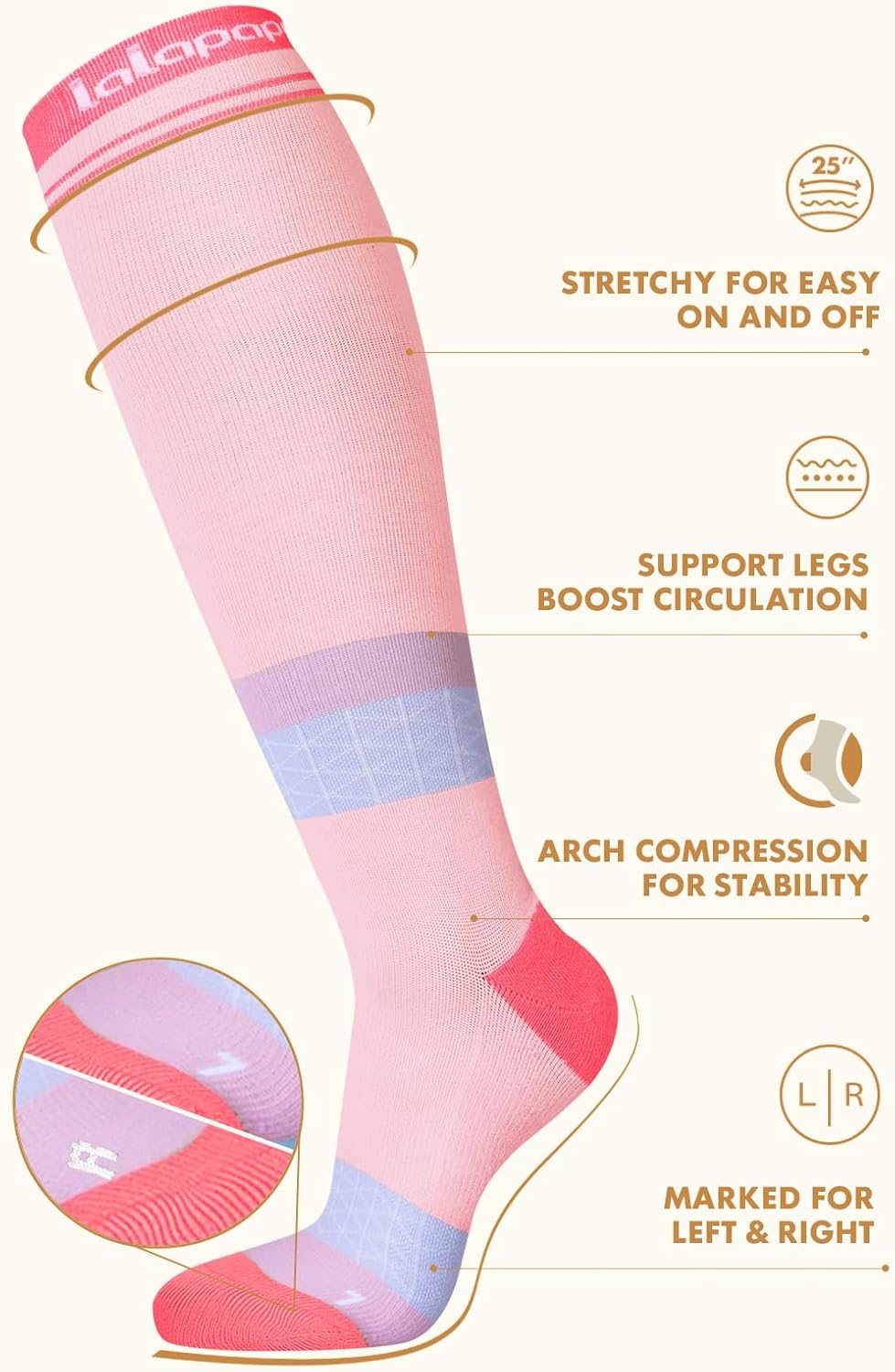 Thumbnail 5 de Lalapapa Thick Soft Cotton Compression Socks (15–20mmHg) Knee High Breathable Cotton