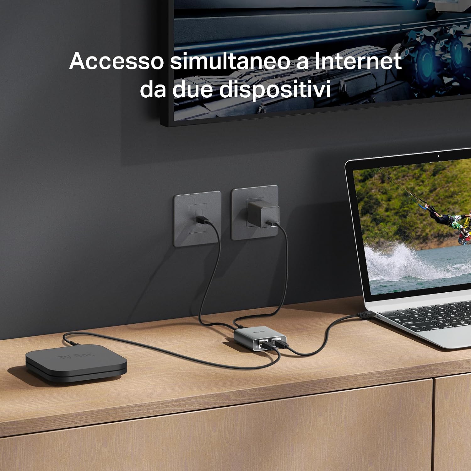 Detalle de TP-Link EH210: Sdoppiatore Ethernet Gigabit 1→2 in alluminio, Plug & Play