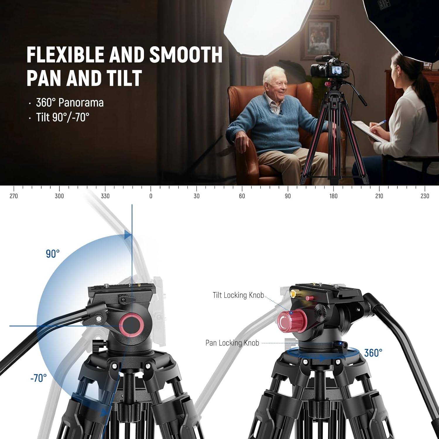 Detalle de NEEWER LL38 79"/2m Video Camera Tripod with Fluid Head & Cleaning Cloth: A practical, heavy‑duty option