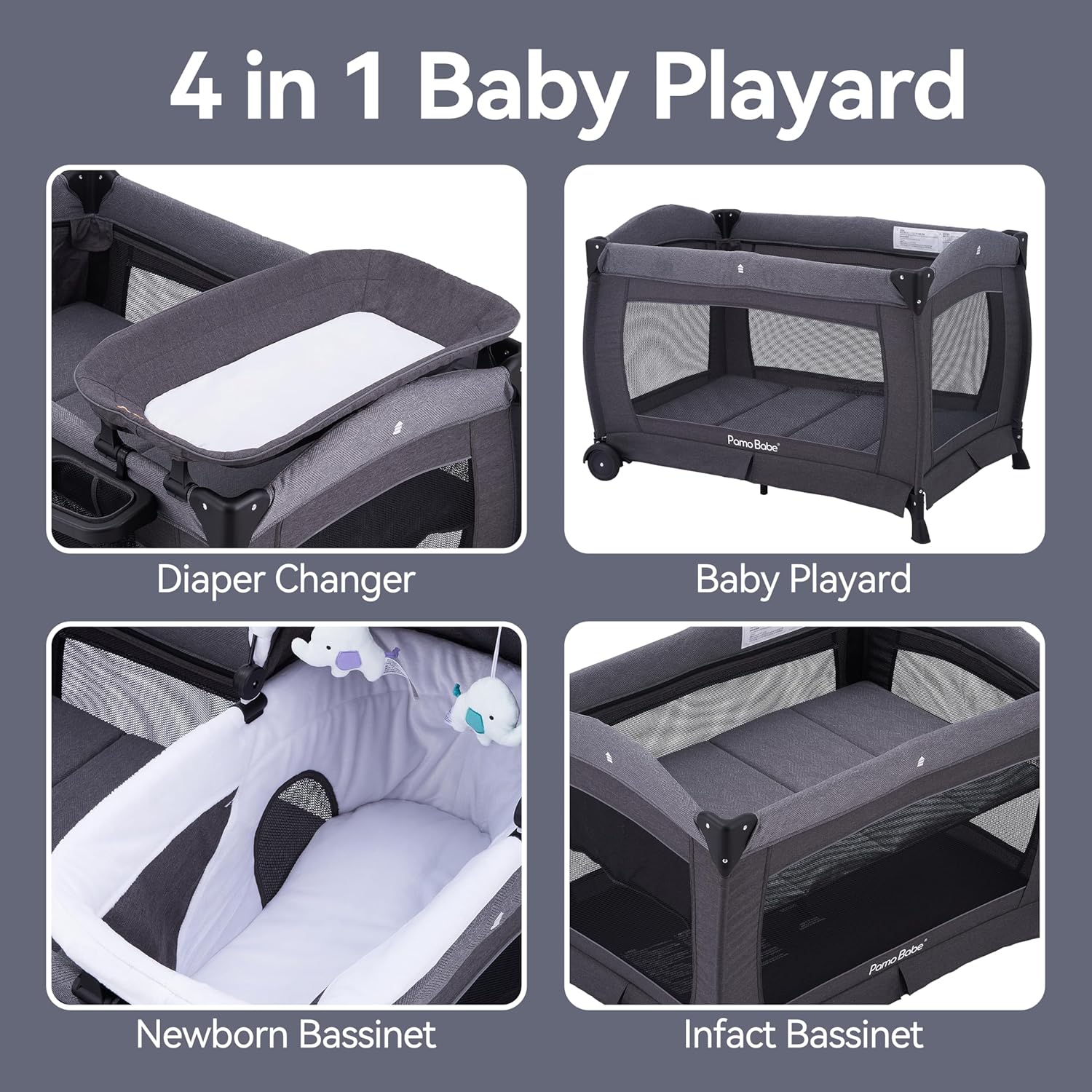Thumbnail 5 de Pamo Babe Pack and Play 4-in-1: Bassinet, Changing Table, Diaper Organizer & Foldable Playard