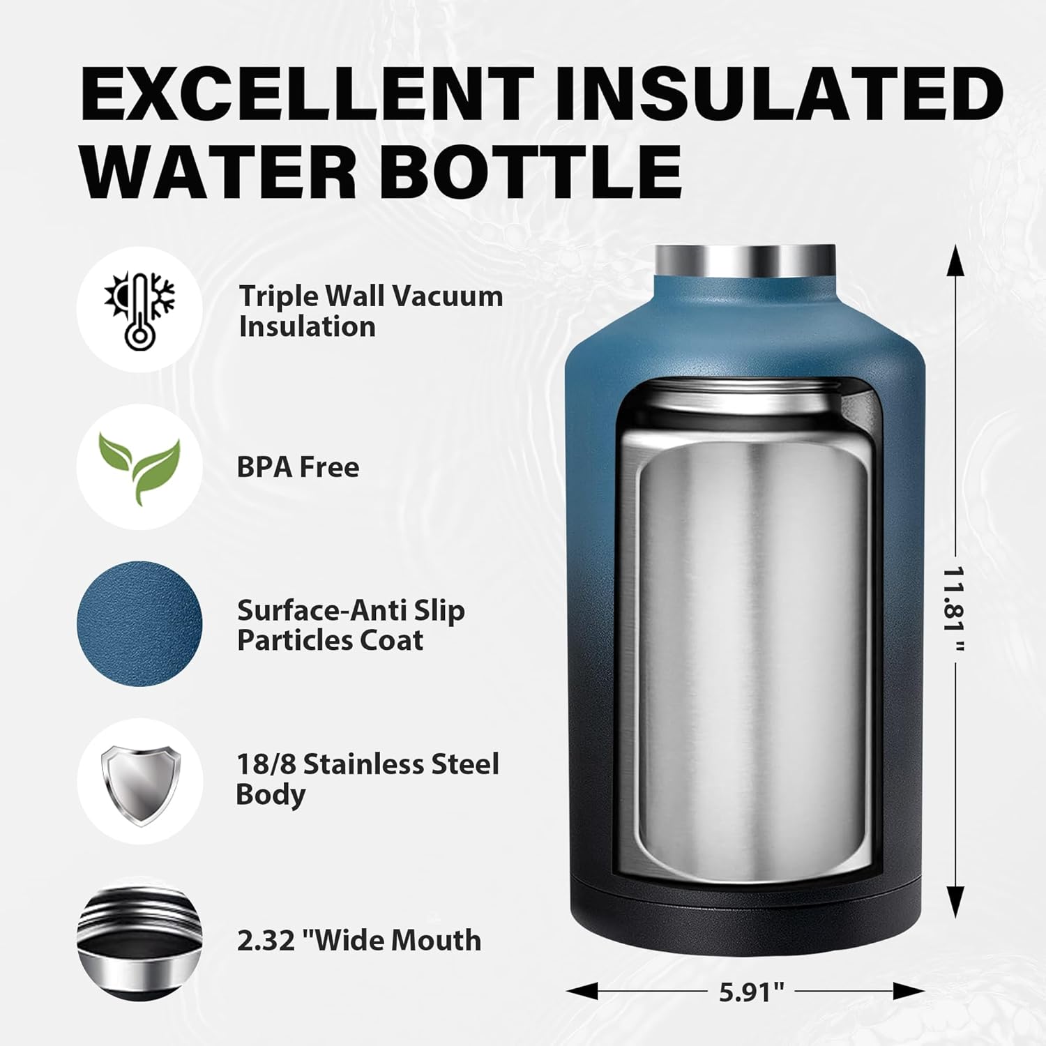 Thumbnail 3 de One Gallon Insulated Water Bottle with Triple Wall Vacuum (128 oz)