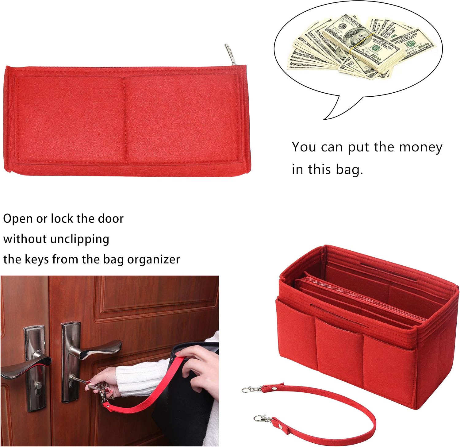 Detalle de Soyizom Felt Handbag Organiser Insert (Bag-in-bag) — Large for Neverfull Red