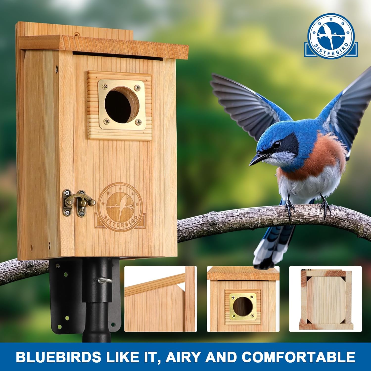 Thumbnail 1 de SISTERBIRD 2-Pack Cedar Bird Houses with Copper Guard — Outdoor Bluebird, Wren, Swallow, and Chickadee Homes