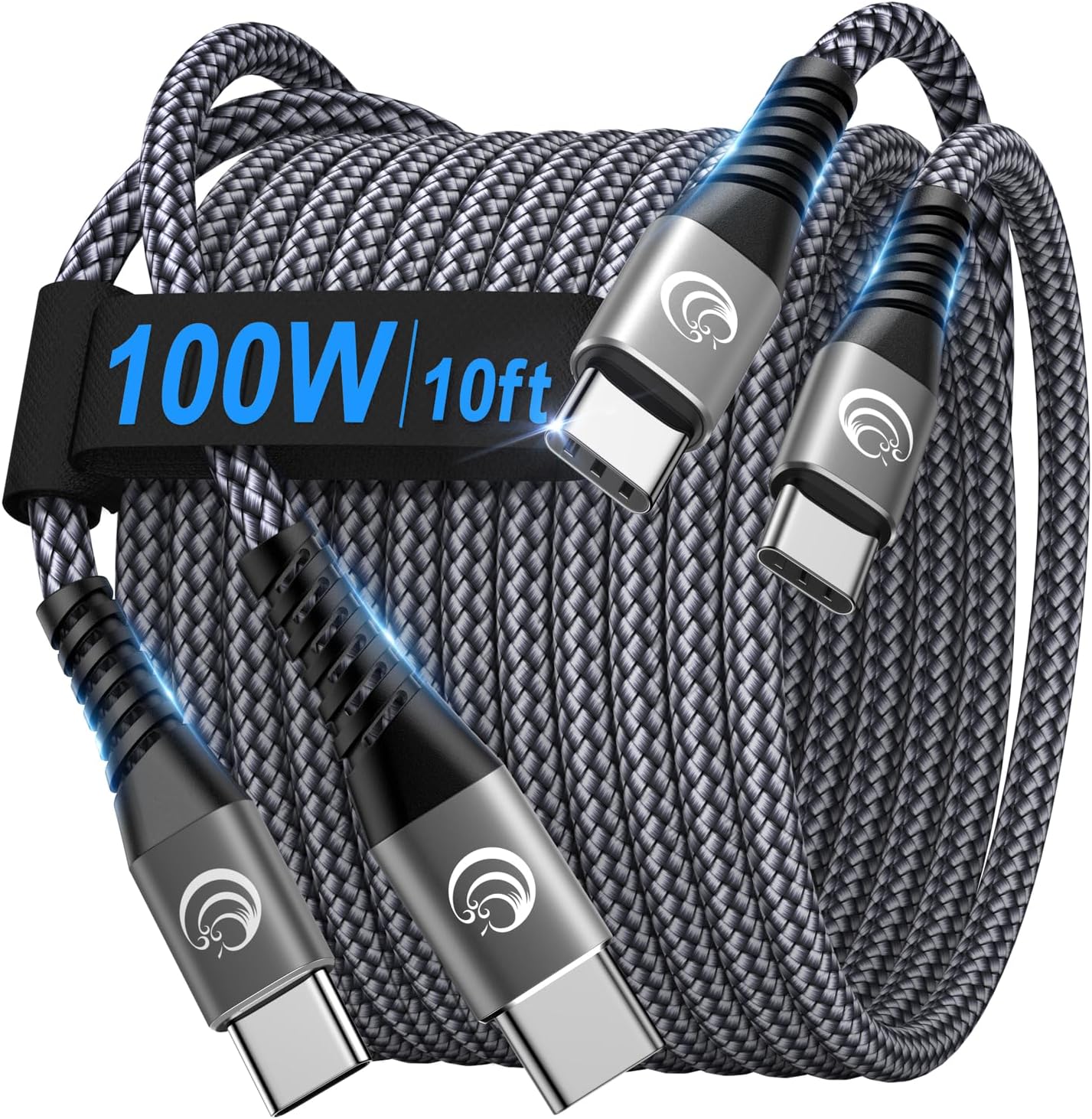 Detalle de Yosou RE-CB-CPDC USB-C to USB-C 100W Braided Cable, 10 ft, 2-Pack