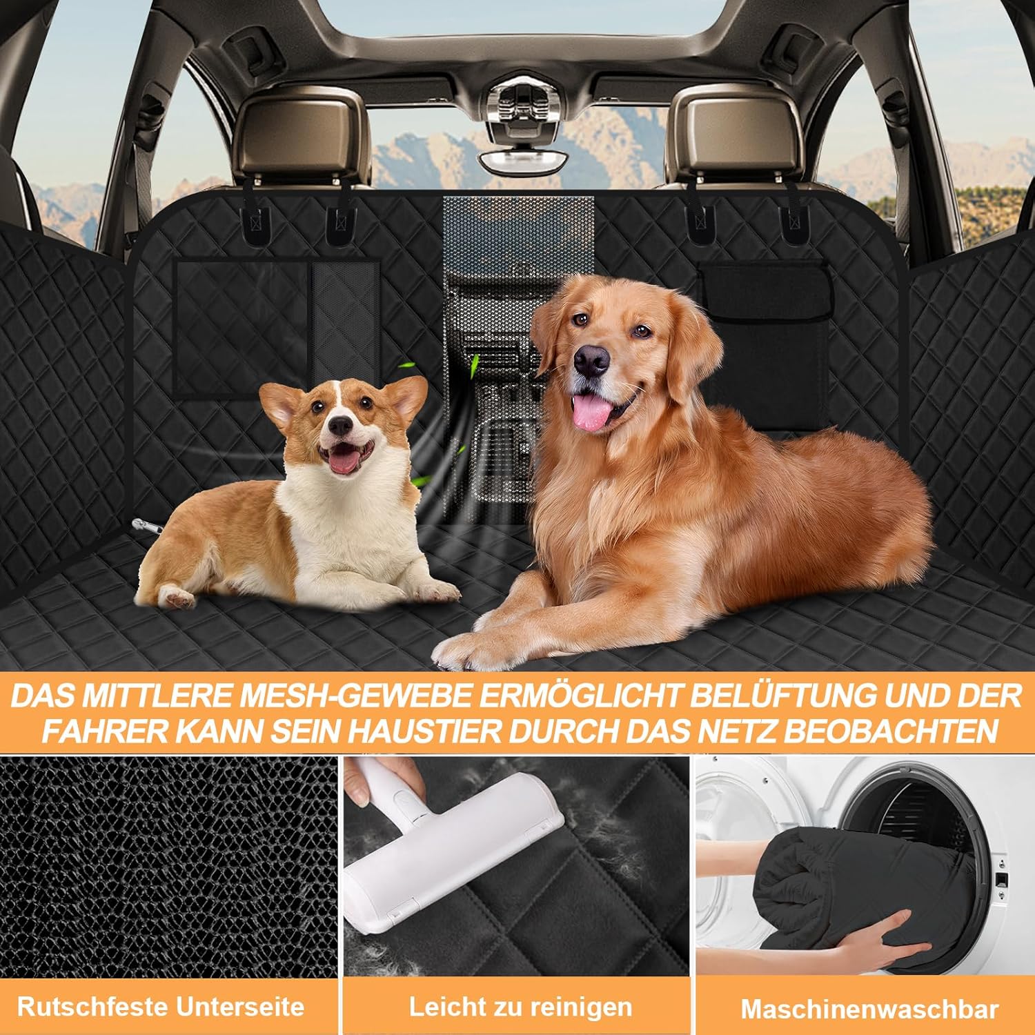 Detalle de Vinstatin Hundedecke für die Auto-Rückbank (132x66 cm) – wasserdicht, kratz- und reißfest mit Hartschalenboden