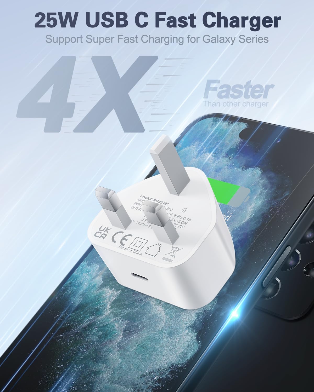 Detalle de USB C Plug Fast Charge 25W UK – Compact USB-C Charger for iPhone and iPad