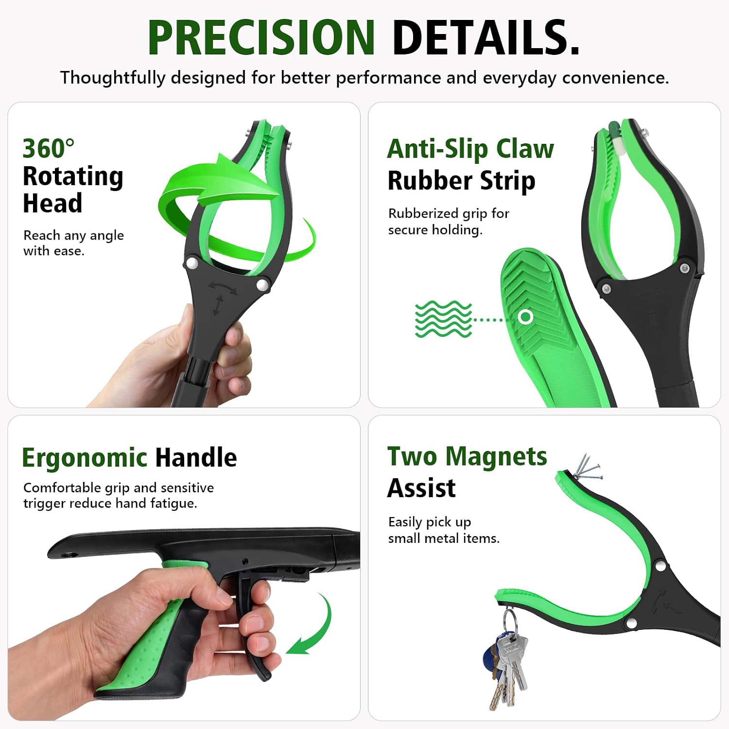 Detalle 1 de rewkcy 51-Inch Grabber Reacher Tool with Aluminum Shaft and Rotating Jaw