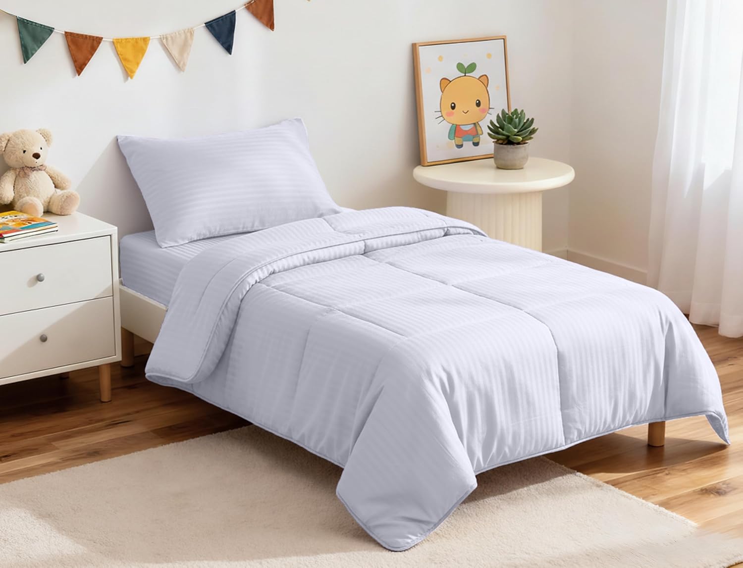 Thumbnail 6 de ZPECC Toddler Bedding Set, 4-Piece White Stripe Microfiber Set