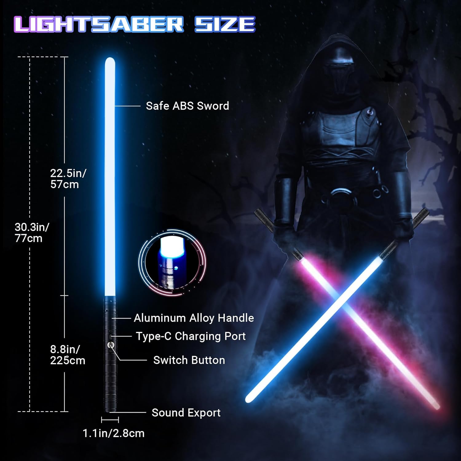 Detalle 2 de Dueling Metal Hilt 7 Colors Changeable FX Lightsaber (77cm) for Real Heavy Dueling