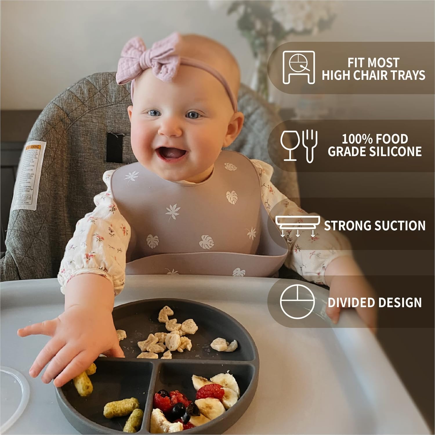 Thumbnail 1 de Moonkie Suction Plates for Babies & Toddlers (BPA-Free, Microwave & Dishwasher Safe) with Lid – Sage, 1 Pack