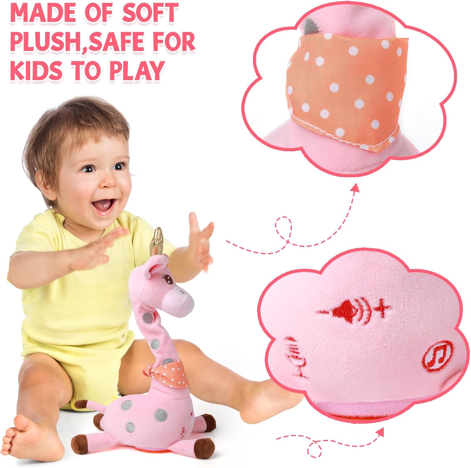 Thumbnail 1 de Edencomer Sprechende Giraffe Kuscheltier (Singend, Tanzend) mit Lautstärkeregler – rosa