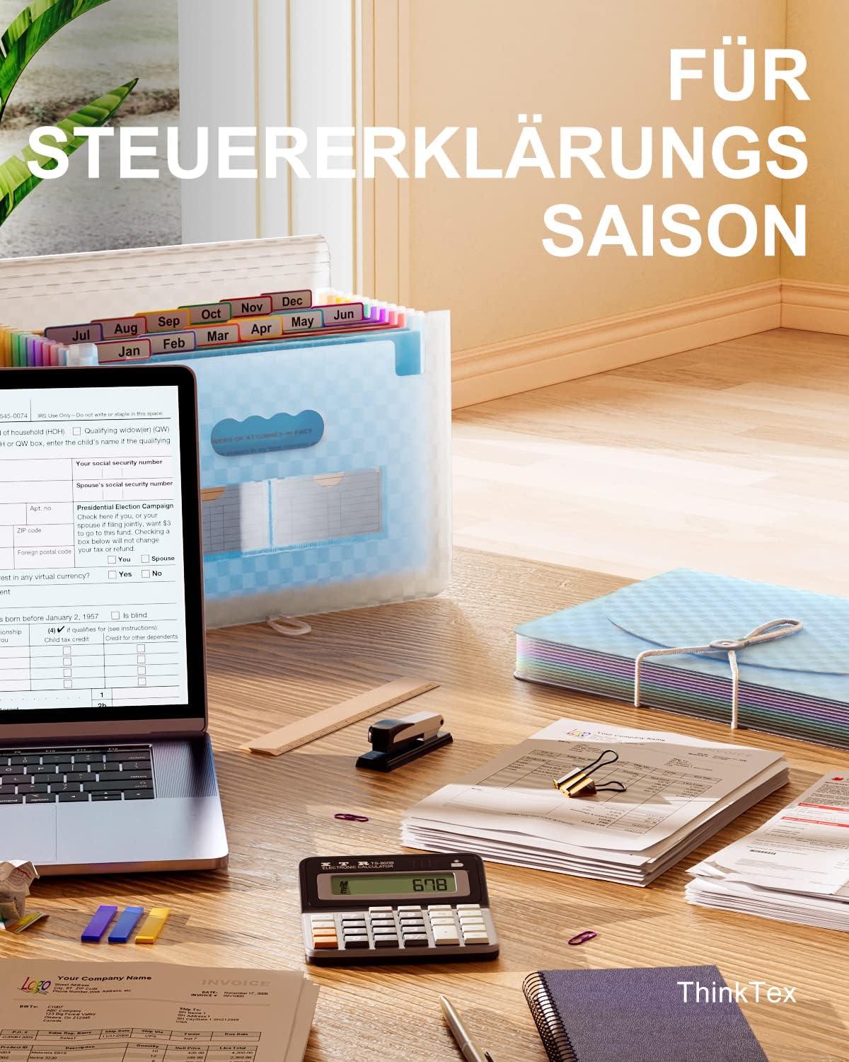 Detalle de ThinkTex Accordian Aktenordner – 12 Fächer, erweiterbar, A4, Blau
