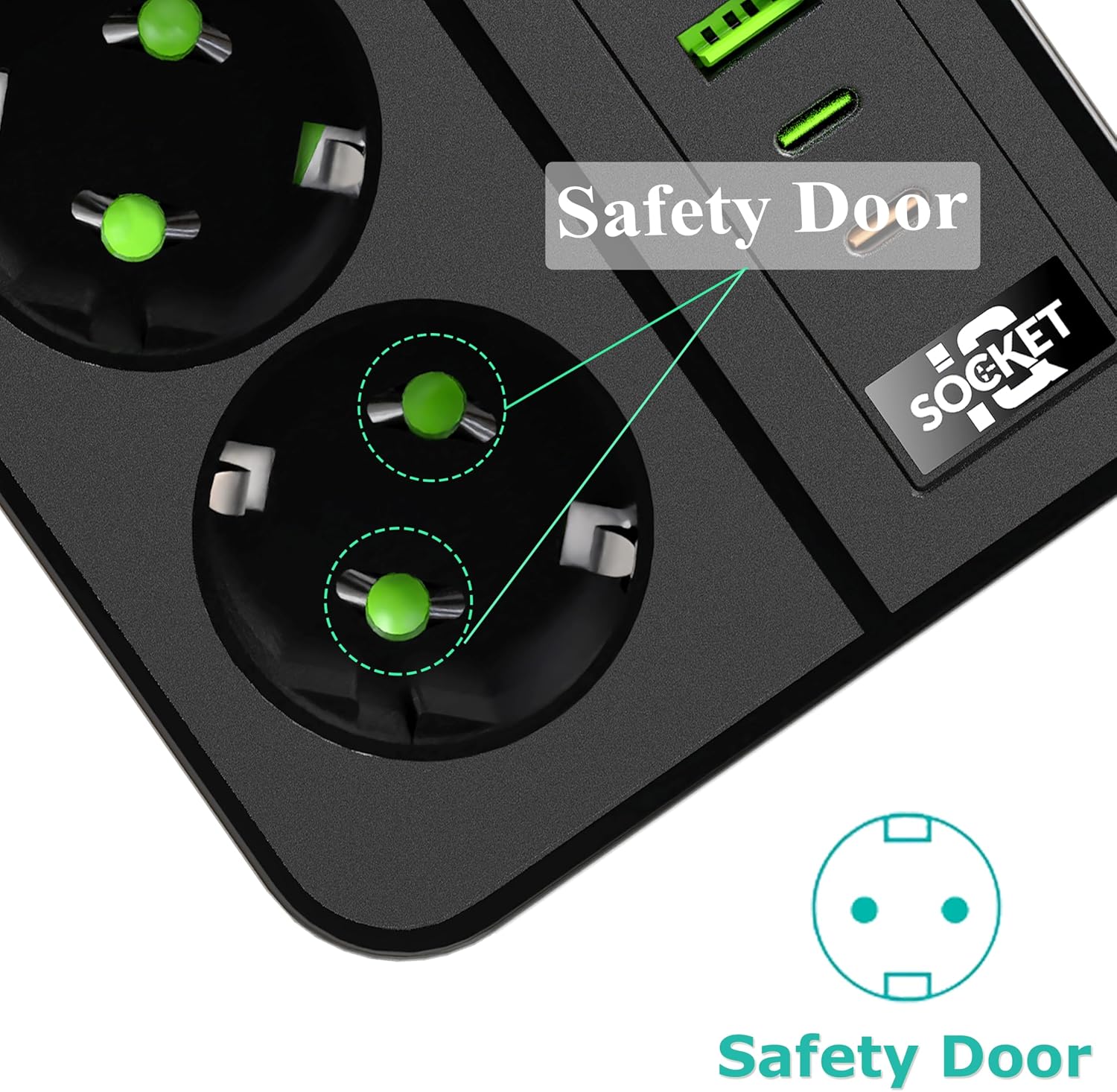 Detalle 2 de SDKDZKG SDK-G13 grenuttag med 4 uttag, 6 USB-portar och 3 m kabel
