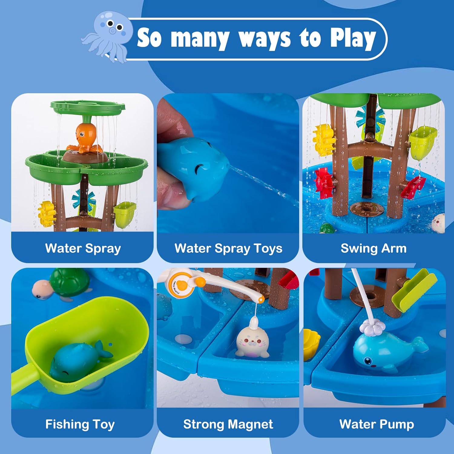 Thumbnail 3 de VROGTIK Toddler Water Table with Fishing Toys and Umbrella – Outdoor Sensory Play for 4–8 Year Olds