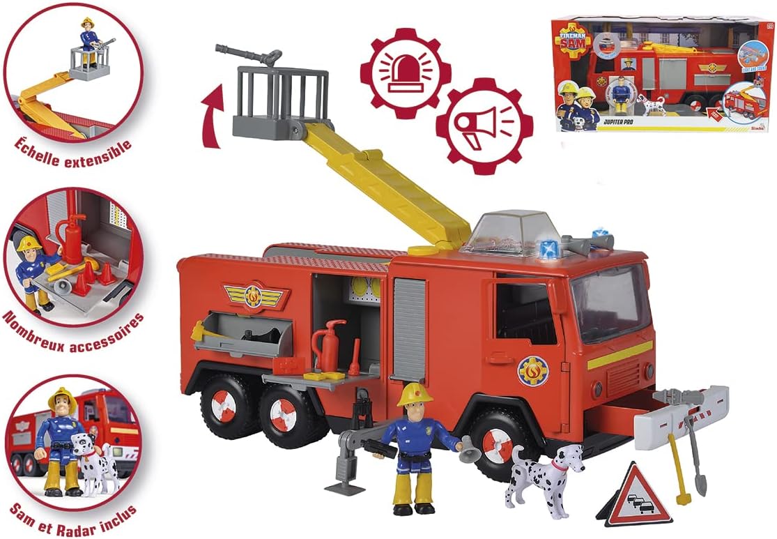Detalle de Simba Sam Le Pompier – Camion Jupiter Série 13 avec Sam et Radar, effets lumineux et sonores