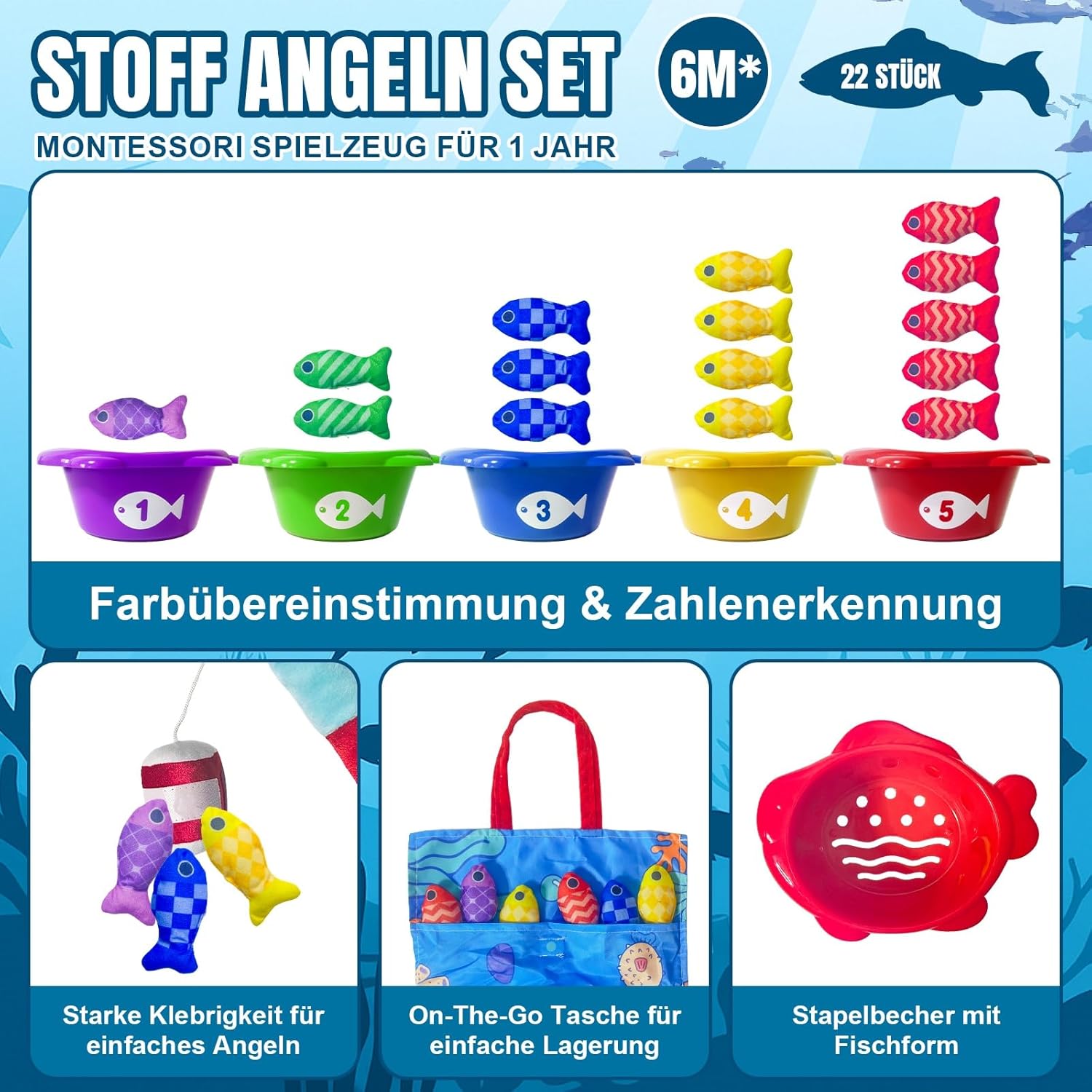 Thumbnail 4 de Montessori-Angelspiel-Set DUDUMILA – Spielzeug ab 6–18 Monaten (ab 1 Jahr), Fische angeln & Sortieren