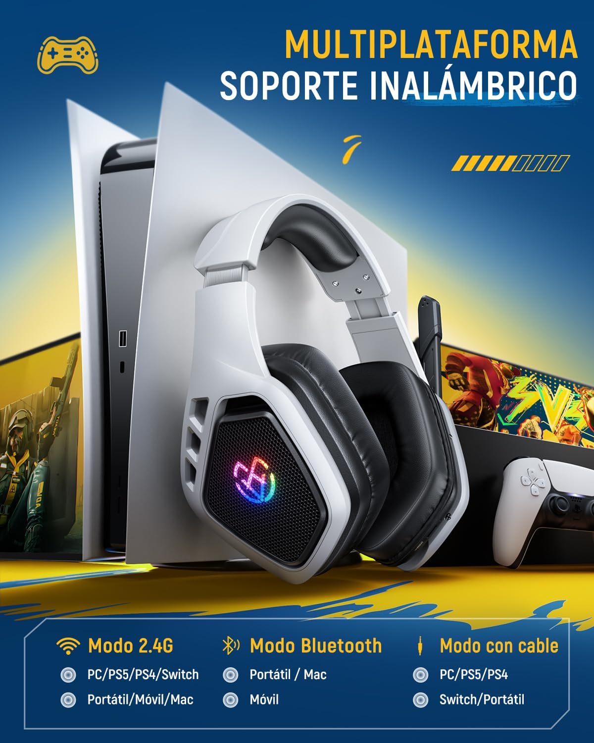Thumbnail 6 de Tatybo Cascos Gaming Inalámbricos 7.1 40H