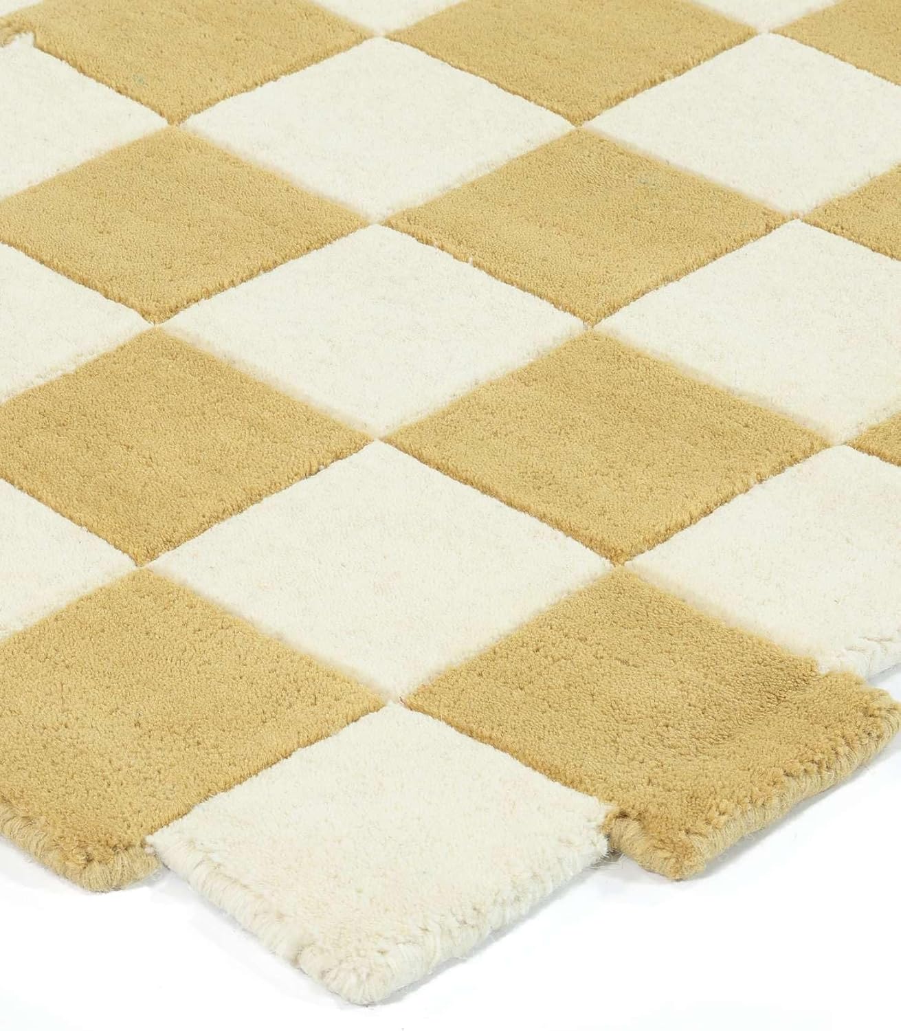 Detalle 2 de RugVista Checkmate Doormat, 60 x 90 cm, Yellow/White, Cotton and Wool