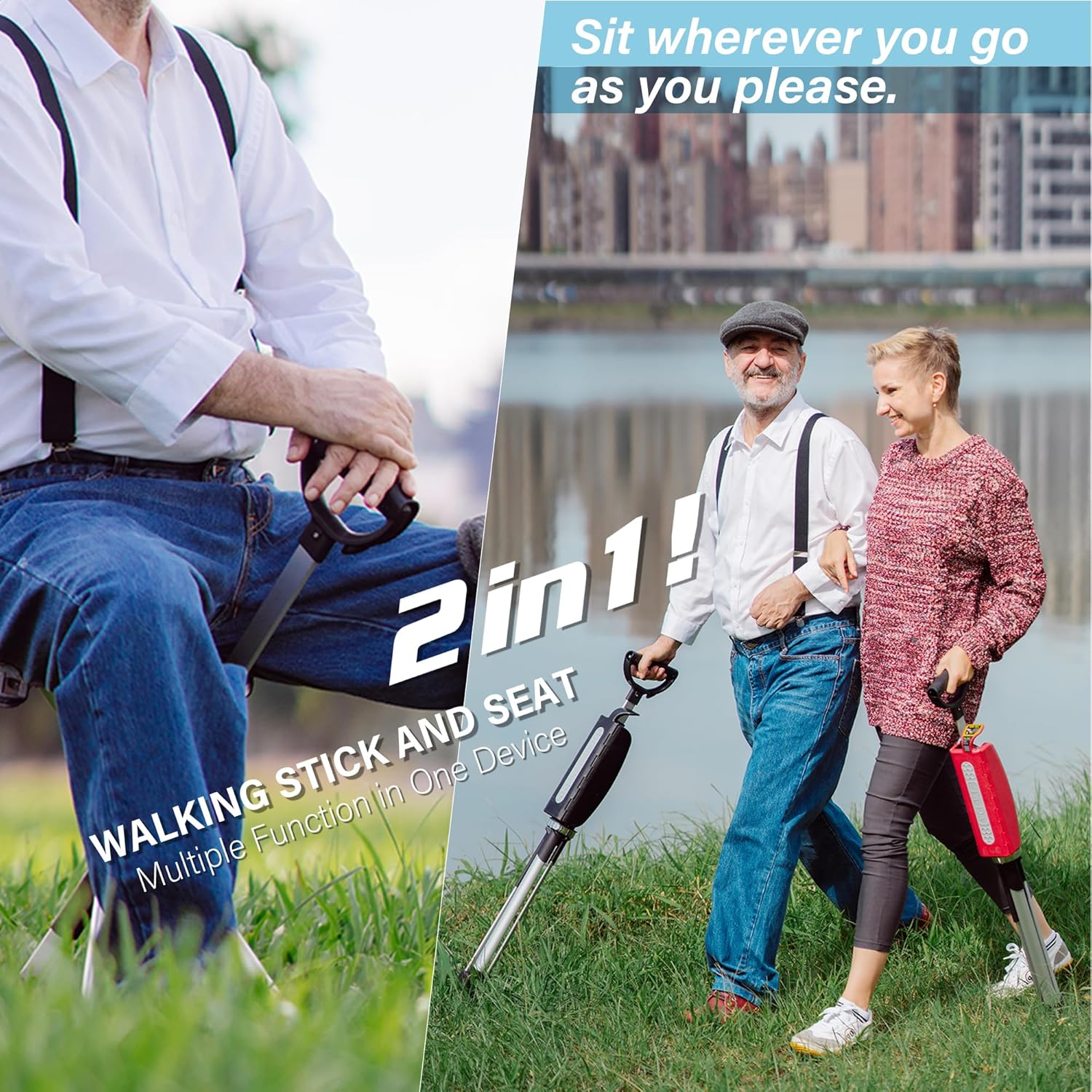 Thumbnail 1 de Ta-Da Chair Series 2 Portable Walking Stick with Seat (Foldable Camping Chair) by STEP2GOLD