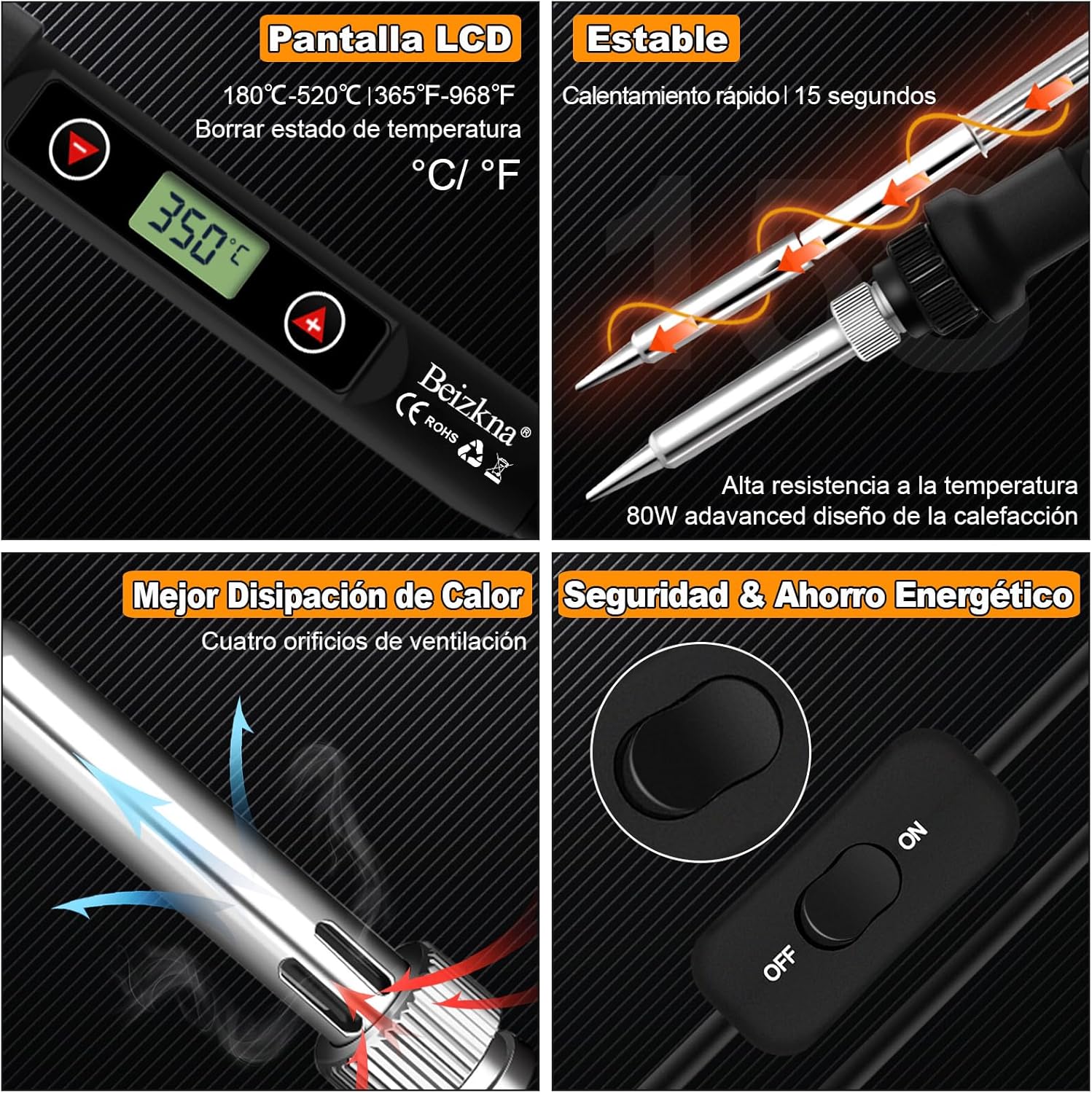 Thumbnail 1 de Beizkna 80W Soldador de estaño con temperatura ajustable 180–520°C