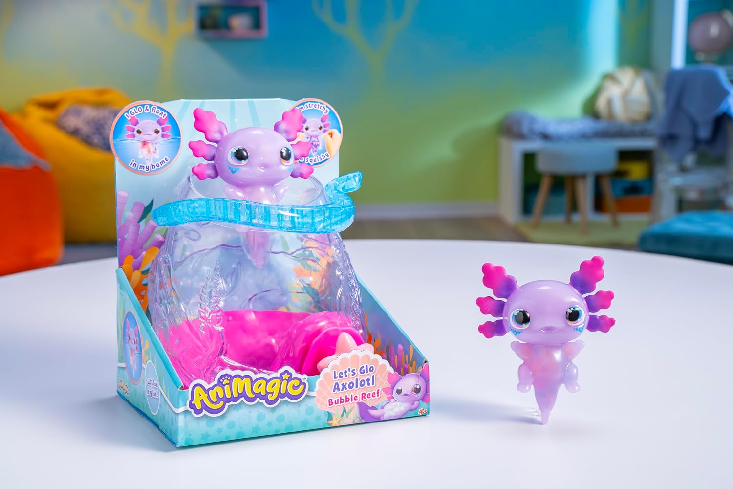 Detalle de Animagic: Let's Glo Axolotl Bubble Reef – Portable Bubble Aquarium with Exclusive Purple Axolotl