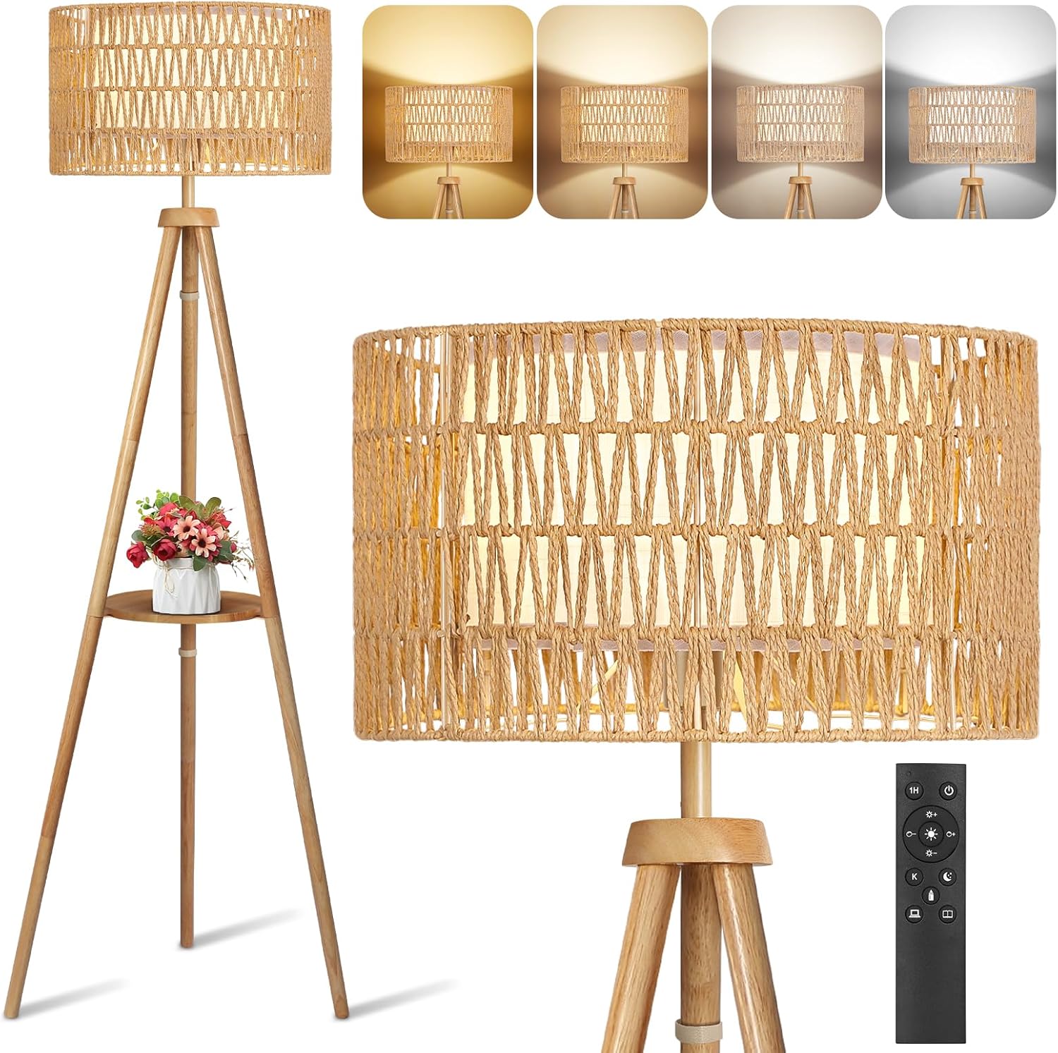 OUTON Wooden Tripod Floor Lamp 4‑colour temperatures 🛋