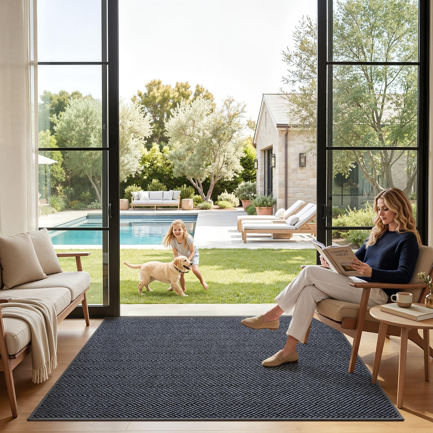 Thumbnail 4 de LUMI 48" x 72" Ultra-Thin Indoor Door Mat, Slate Gray Herringbone