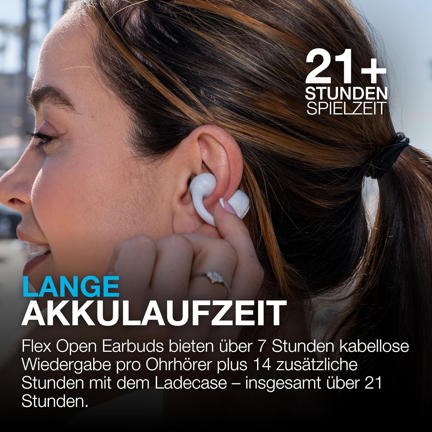Thumbnail 1 de JLab Flex Open-Ear Kopfhörer (Clip-On) mit Bluetooth Multipoint, MEMS-Mikrofon & App – Weiß