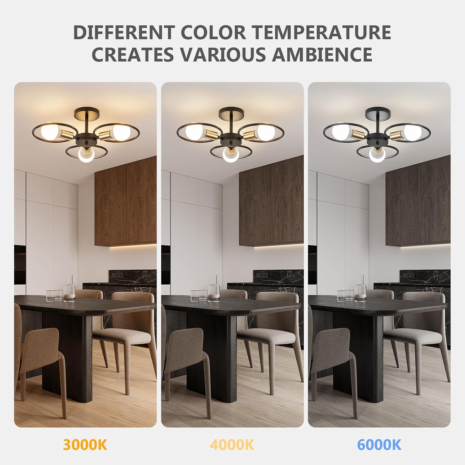 Thumbnail 4 de YOODI Vintage 3-Light Metal Ceiling Lamp with E27 Sockets