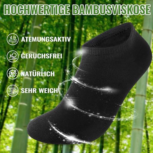 Detalle de Effeet Bambus Sneaker Socken 20 Paar – Antibakterielle, atmungsaktive Kurzsocken für Herren & Damen (Schwarz, 47-50)