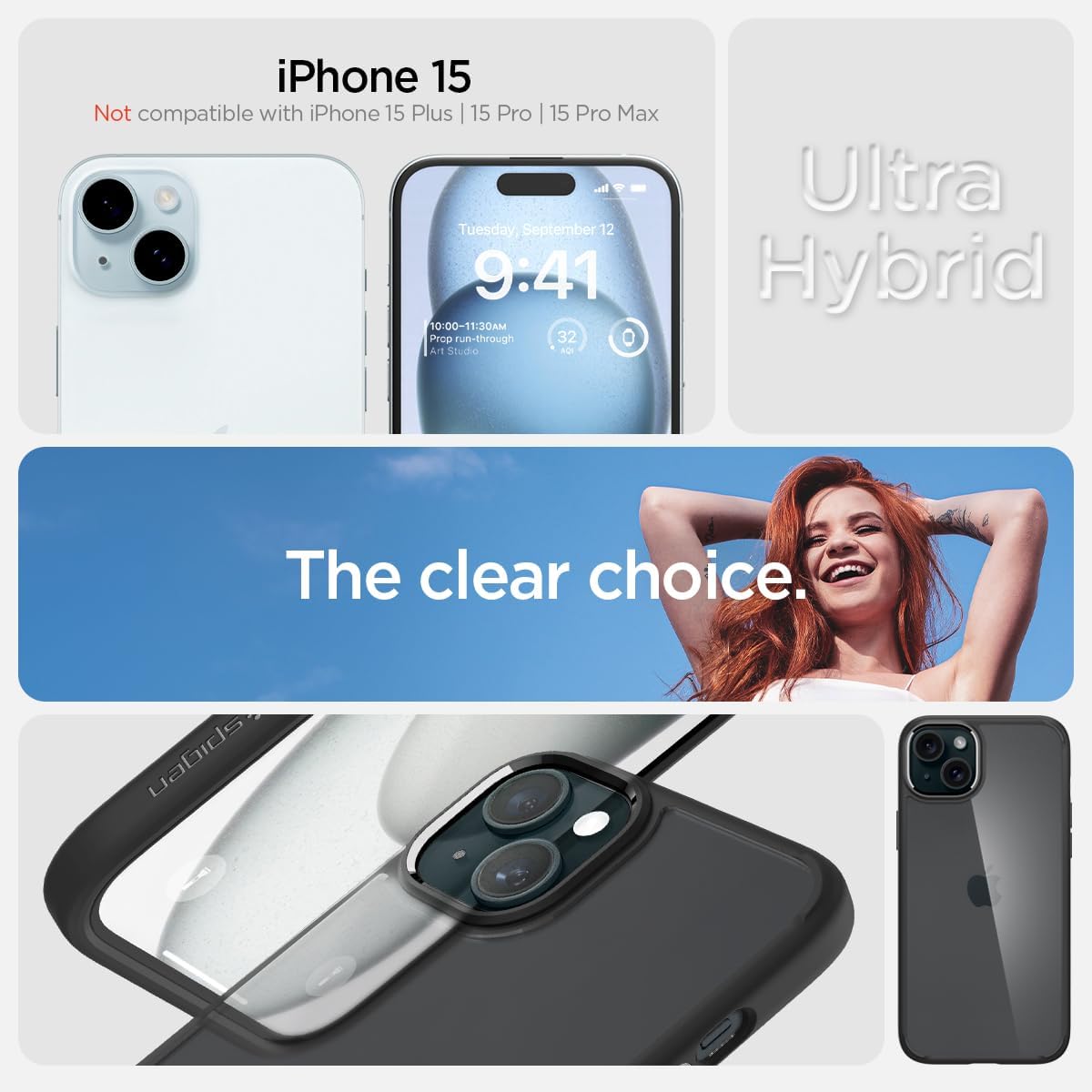 Detalle de Coque Spigen Ultra Hybrid anti-jaunissement et anti-choc pour iPhone 15 (noir mat)
