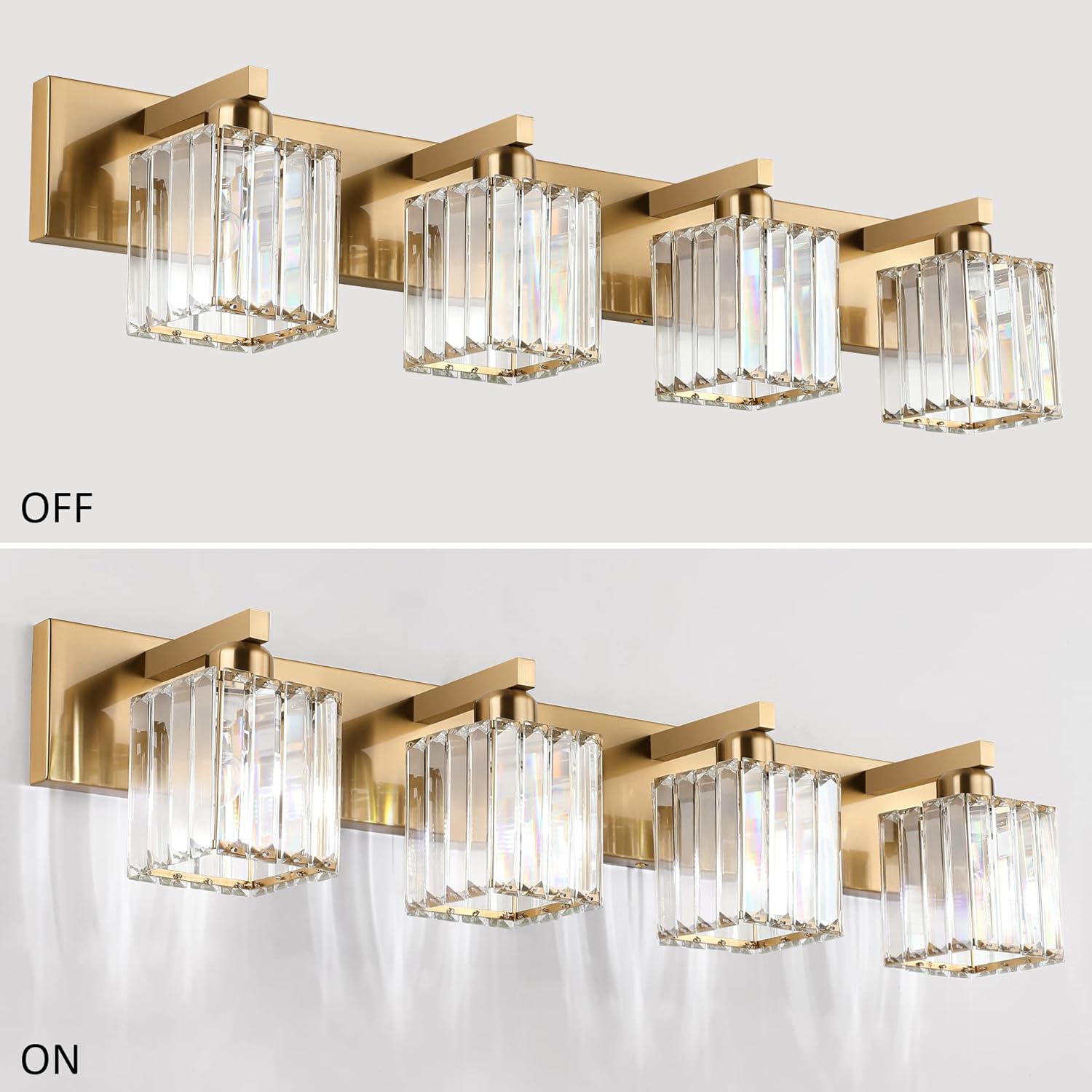 Thumbnail 1 de Aipsun Modern Crystal Brushed Brass 4-Light Vanity Light (Excludes Bulbs)