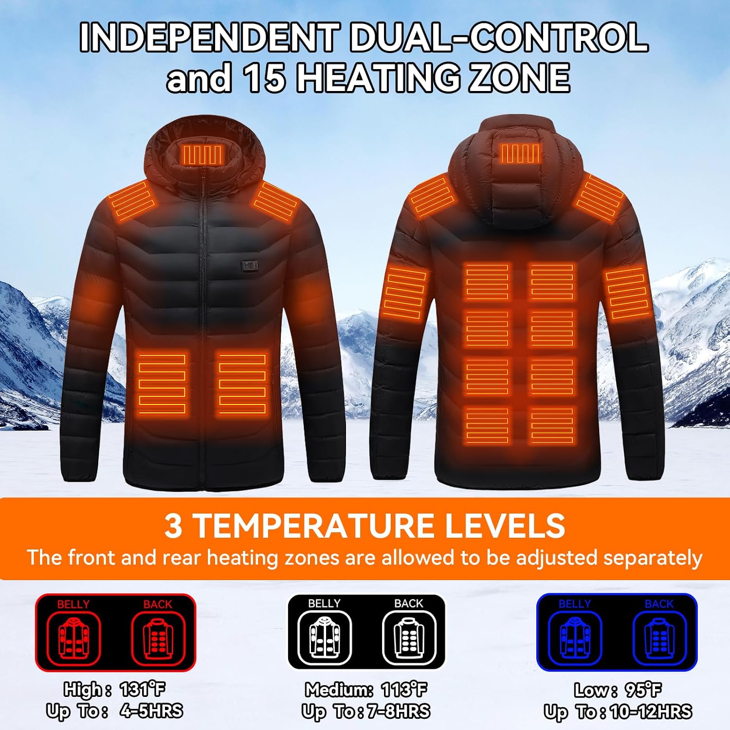 Detalle de CHANGEOWN Heated Jacket for Men and Women, 15 Heating Zones, Dual Controls