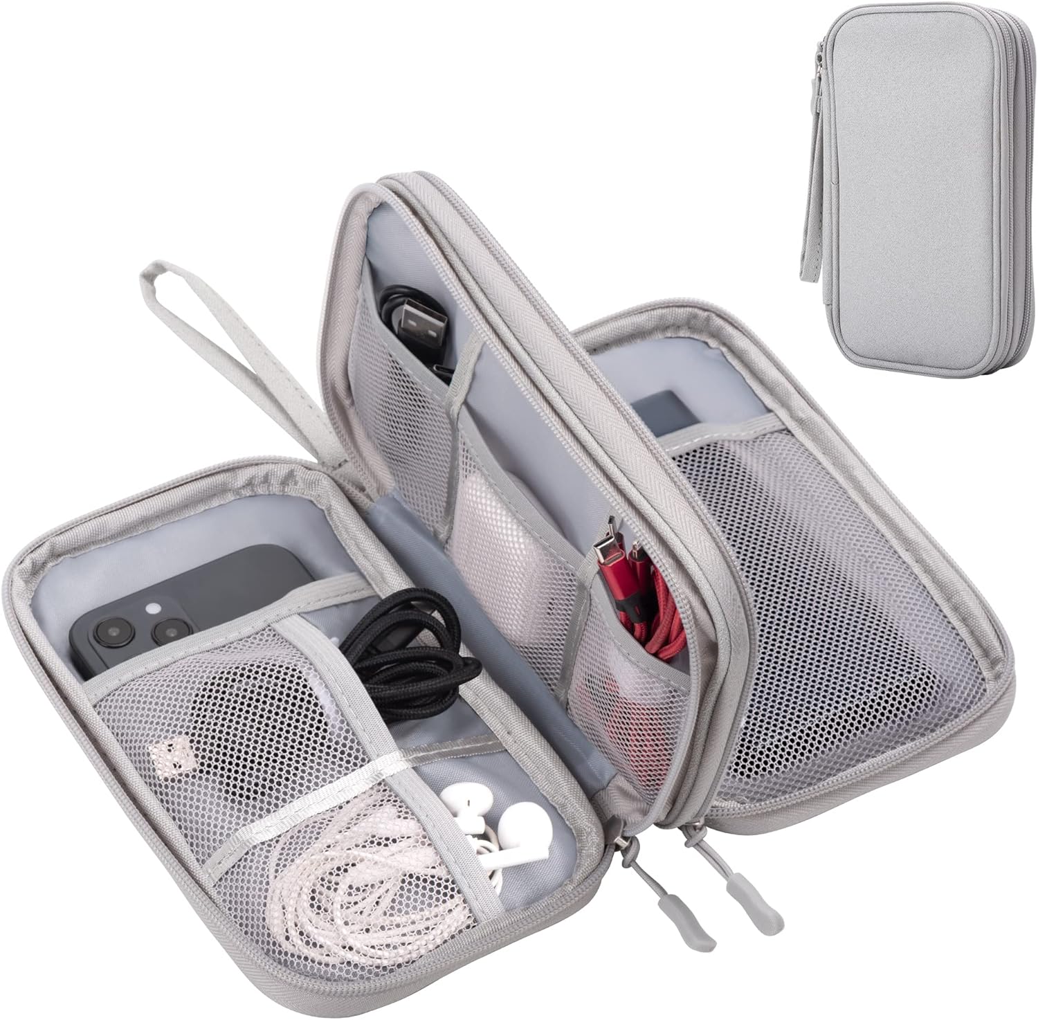 Detalle de Arae Elektronik Zubehör Organizer – Doppelschicht Kabeltasche, Grau