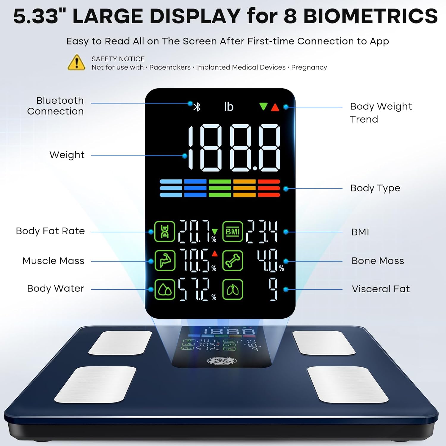 Detalle 2 de GE Smart Scale 500 lb Bluetooth Body Weight Monitor ⚖