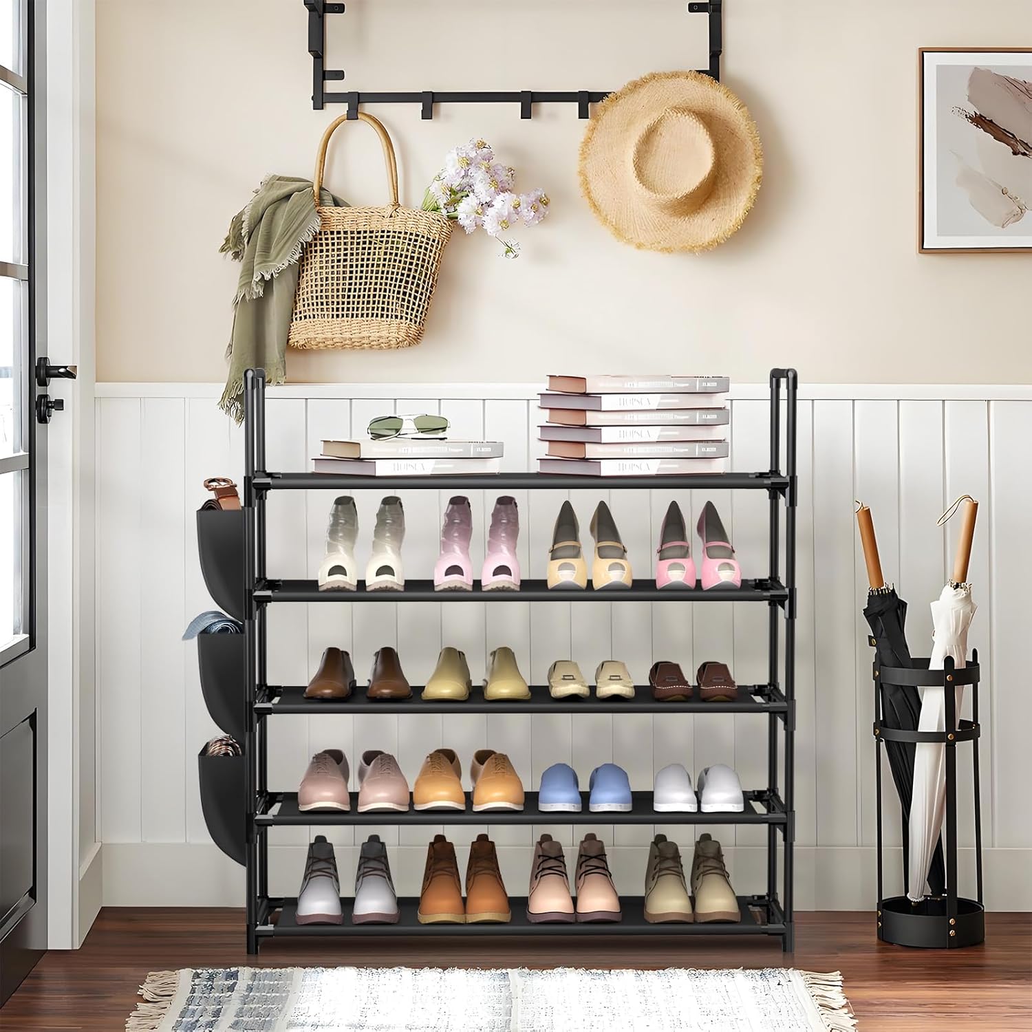 Detalle 2 de esonstyle Zapatero Negro de 5 Niveles 👟 Organizador para Entradas