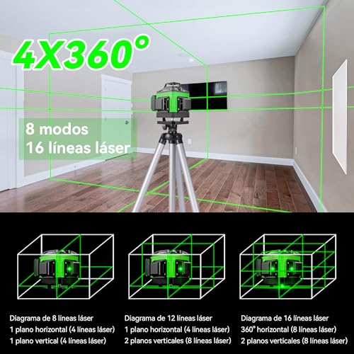 Detalle de Nivel láser autonivelante 360° X 4D NUMNER con 16 líneas y control remoto (verde) con trípode