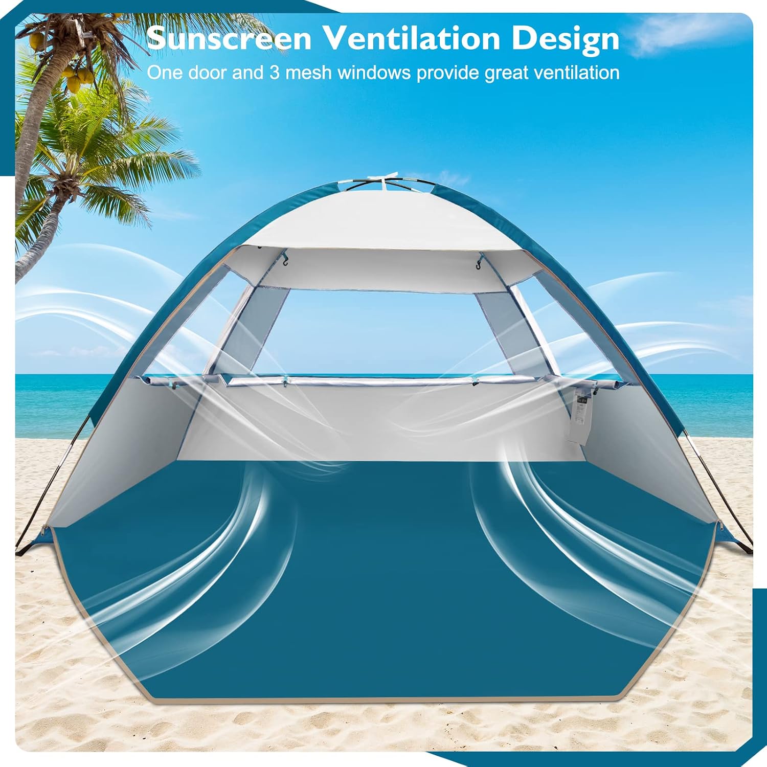 Thumbnail 4 de COMMOUDS strandtent voor 3-4 personen, UPF 50+, zilverkleurig