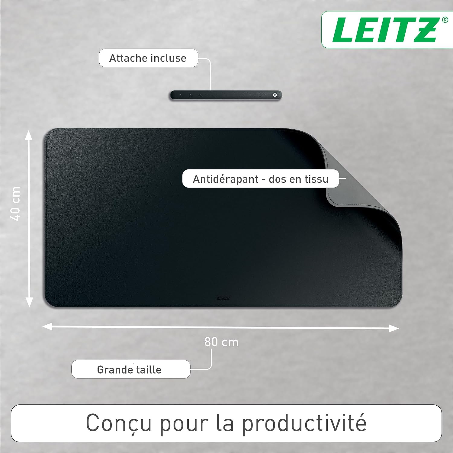 Thumbnail 3 de Tapis de bureau grand format Leitz — Sous-main imperméable 80x40 cm, noir