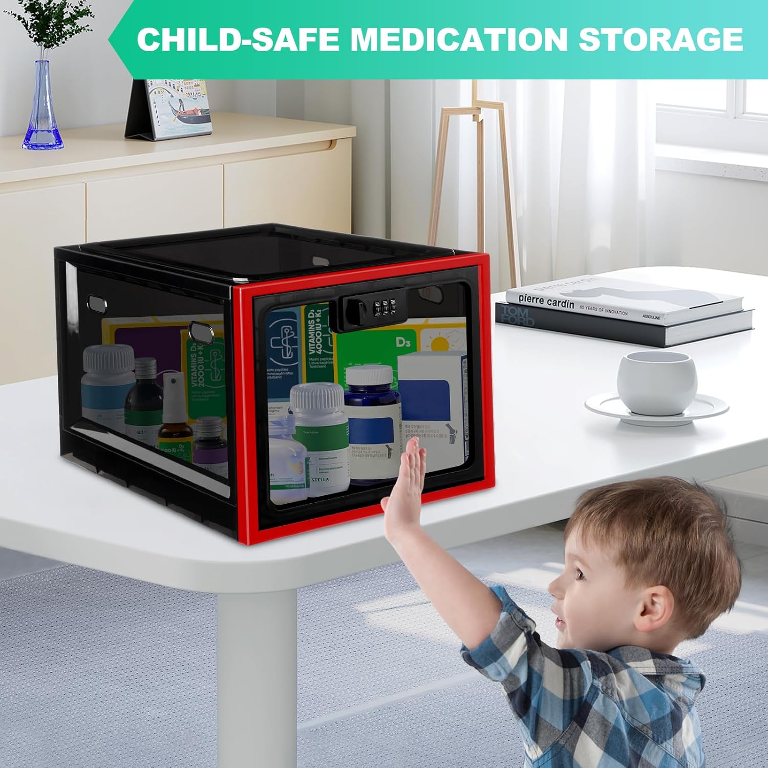 Detalle de Chefeggukk Medicine Lock Box with Code, 12.6L – Large Clear, BPA‑Free Lockable Storage for Medicine, Snacks, Electronics