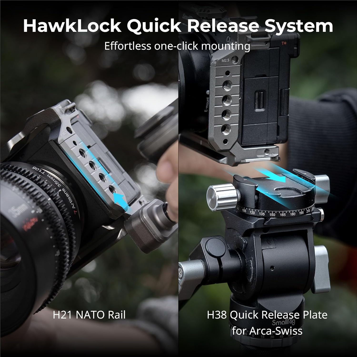 Detalle de SmallRig Hawklock Schnellwechselkäfig-Kit für Sony Alpha 6700 – integrierte QR-Platte und HDMI-Kabelklemme