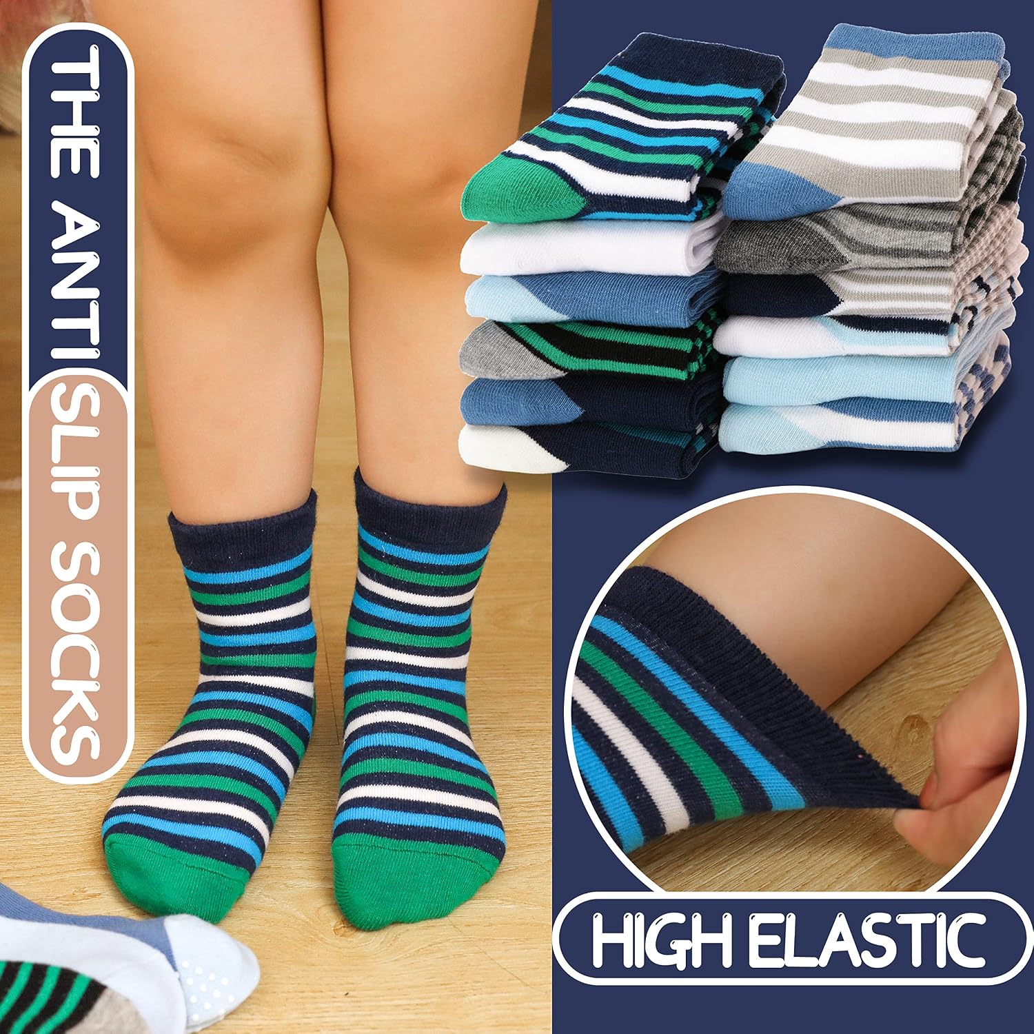 Detalle 2 de ANTSANG Stoppersocken für Kinder & Baby-Jungen (Anti-Rutsch, Baumwolle) – 12 Paar