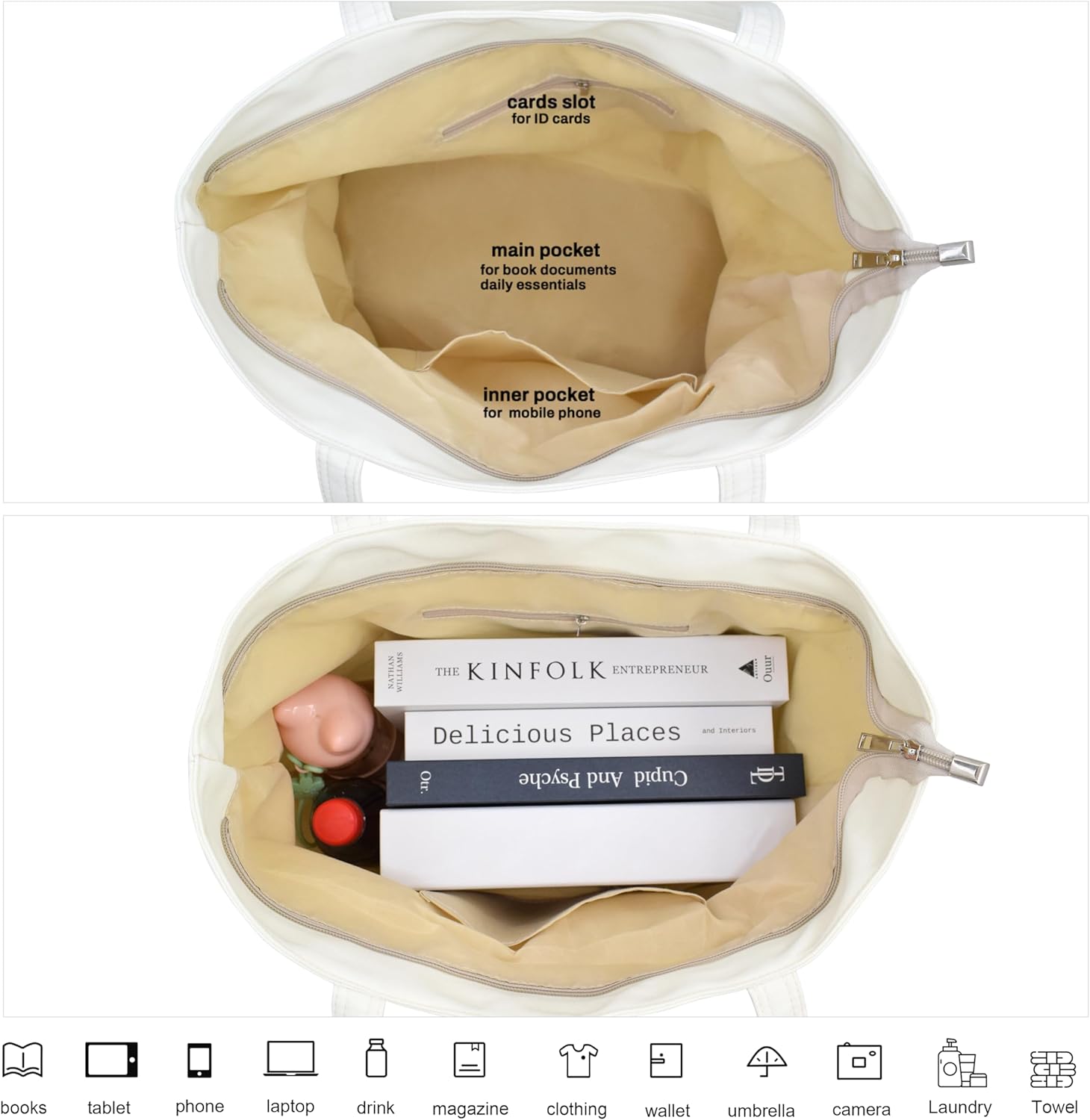 Thumbnail 3 de Damen Shopper aus Nylon (Satchel/Tote) mit Reißverschluss und Vordertasche – für Alltag, Arbeit & Uni