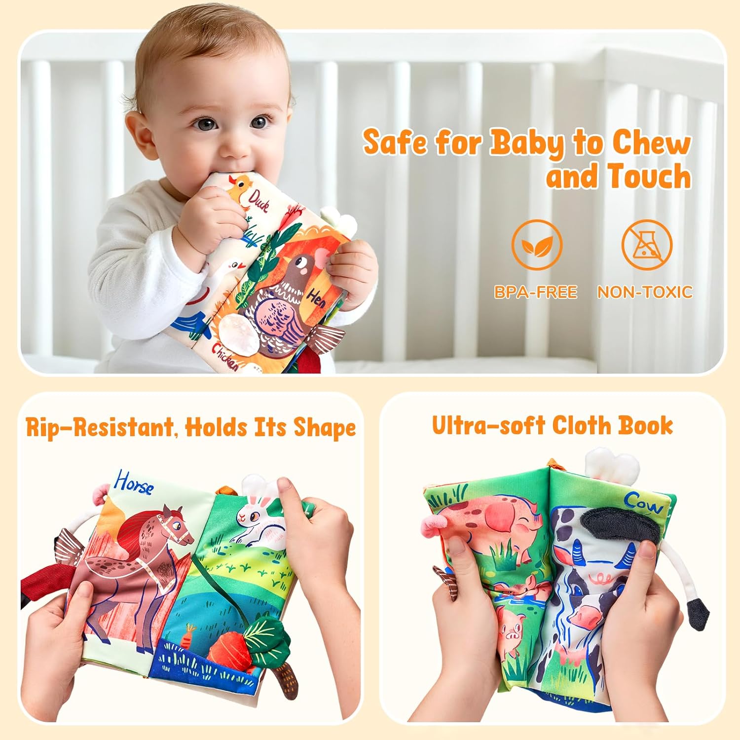Thumbnail 2 de JoyCat Farm Tails Sensory Book for 0-6 Months